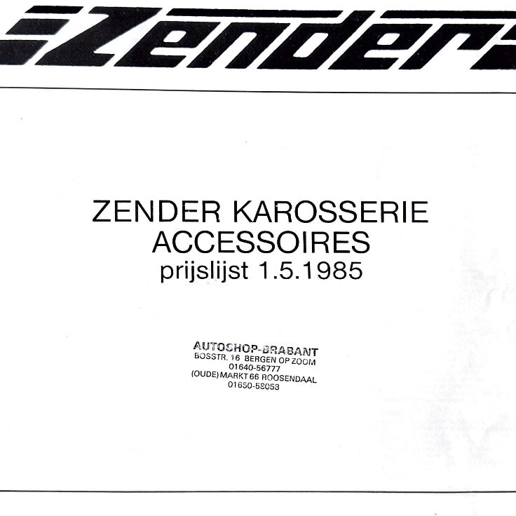 Zender price list per item brochure  (PDF File)